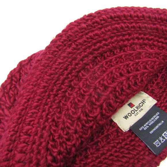 Woolrich Chunky Knit Radar Hat in Ruby Wool Beanie - Picture 5 of 6